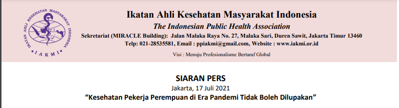 Siaran Pers : Kesehatan Pekerja Perempuan di Era Pandemi Tidak Boleh Dilupakan
